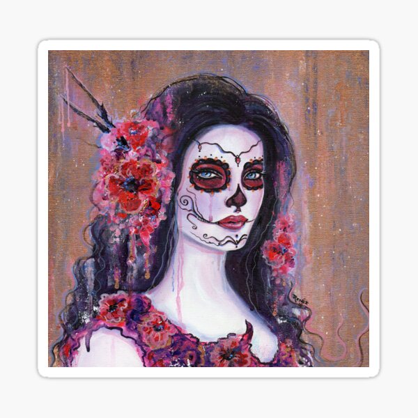 Poppy flower day of the dead art by Renee Lavoie Sticker