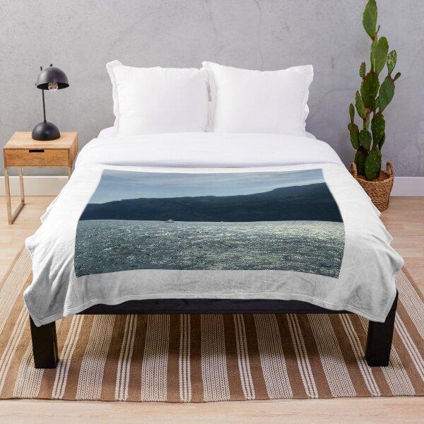 Item preview, Cuadro azul de una montaña tranquila con barcos junto al mar designed and sold by Pineapple-Shop.