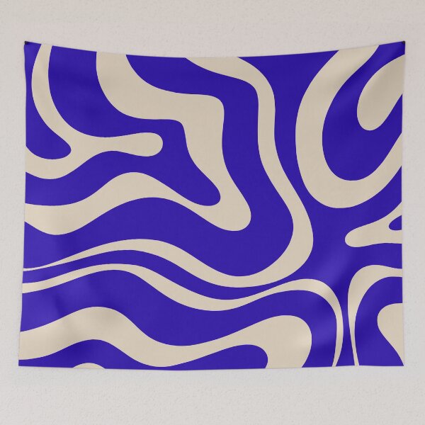 Item preview, Retro Modern Liquid Swirl Abstract Pattern Square in Cobalt Blue and Beige designed and sold by kierkegaard.