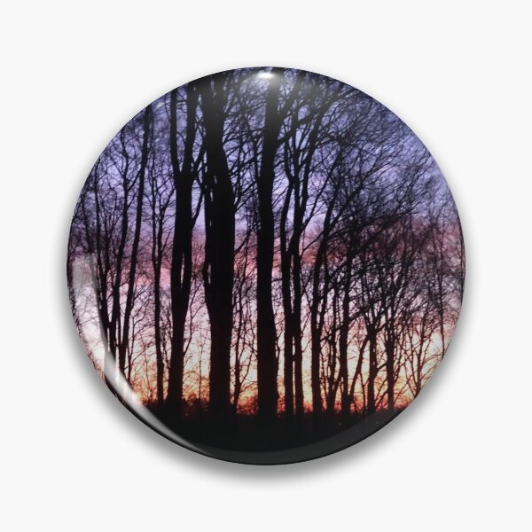 Item preview, Colorful purple, pink and yellow sunrise in forest with trees designed and sold by Pineapple-Shop.
