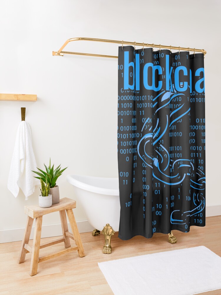 Alternate view of BlockChain Cyber Blue Shower Curtain