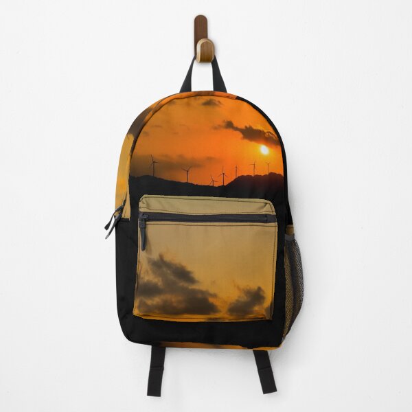 Item preview, Wind turbines on a mountain range at sunset designed and sold by StudioKhechari.