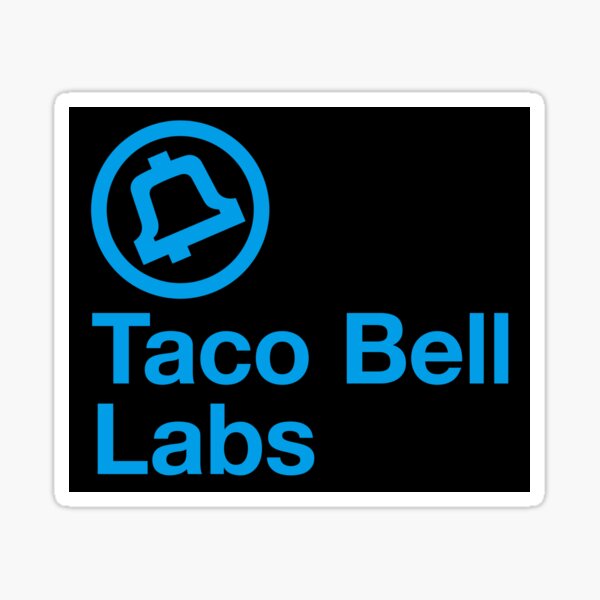 Taco Bell Labs (with linebreak, blue, black background) Sticker