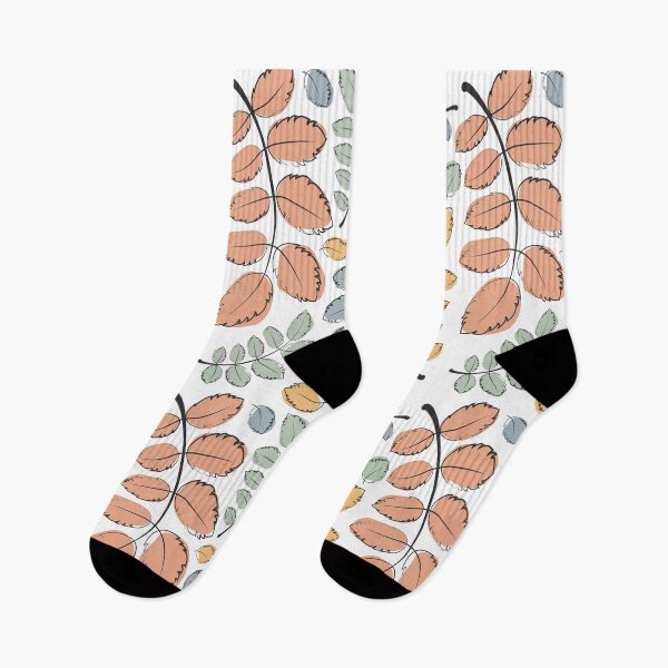 Item preview, Cute doodle autumn leaves in trendy colors on a white background seamless pattern. Hand drawn natural print designed and sold by parkinsmack.