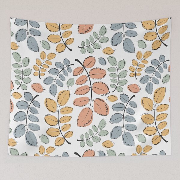 Item preview, Cute doodle autumn leaves in trendy colors on a white background seamless pattern. Hand drawn natural print designed and sold by parkinsmack.