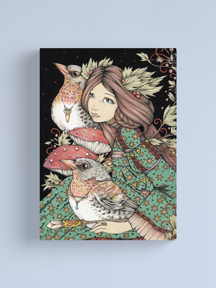 Thumbnail 1 of 3, Canvas Print, The Fae and the Fieldfare designed and sold by AnitaInverarity.
