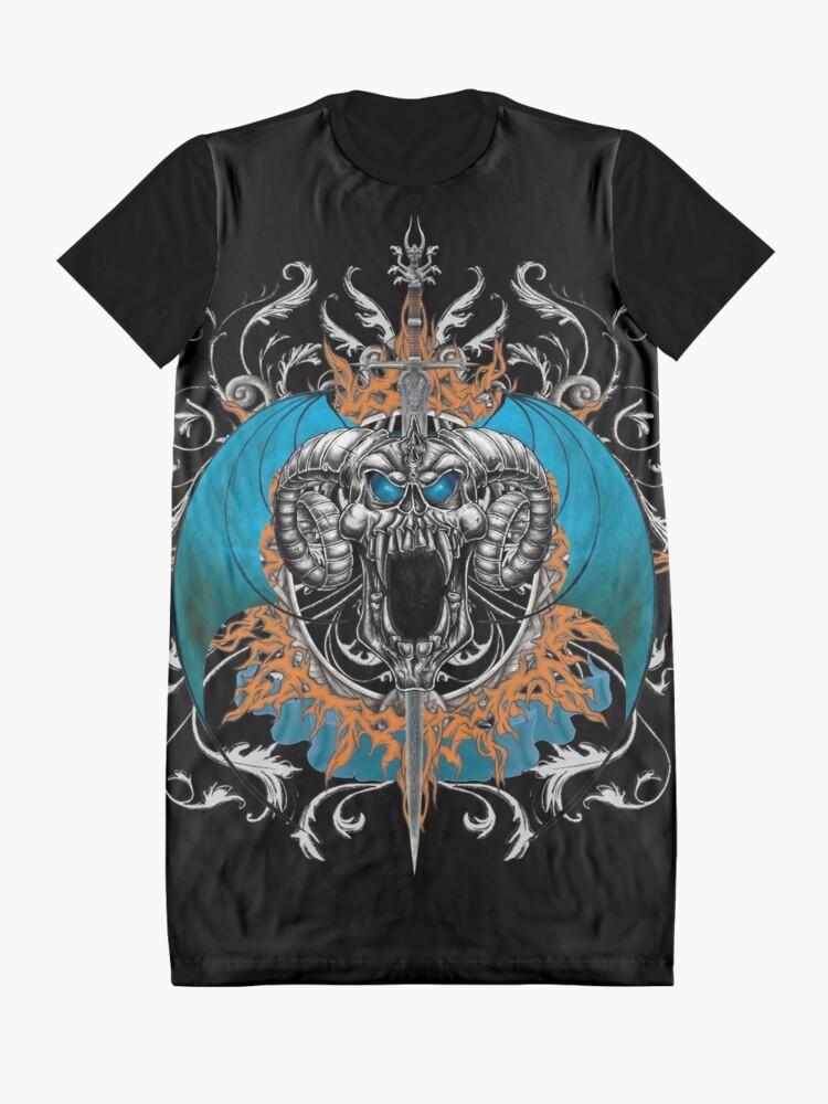 Alternate view of Blue Demon Wings & Skull Graphic T-Shirt Dress