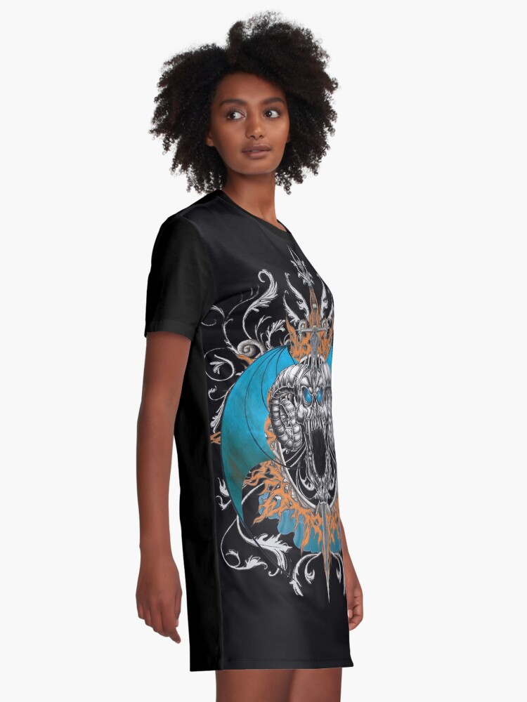 Alternate view of Blue Demon Wings & Skull Graphic T-Shirt Dress