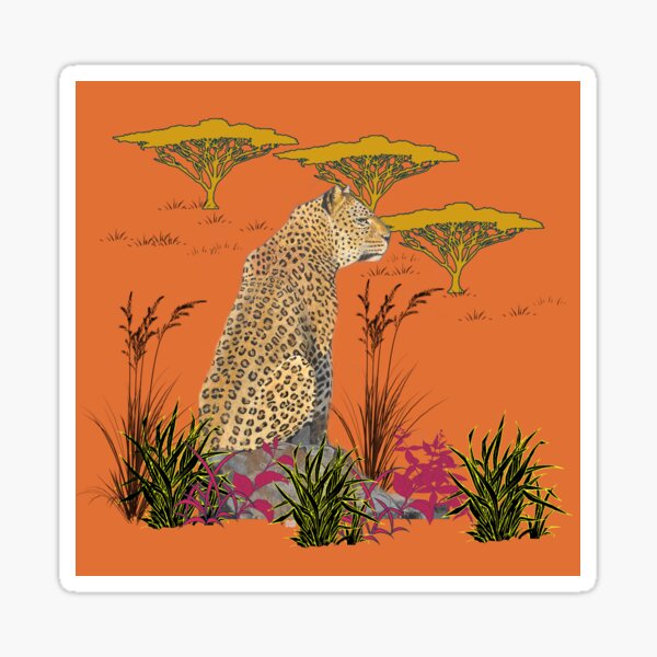 Savannah Leopard with Orange Background Sticker