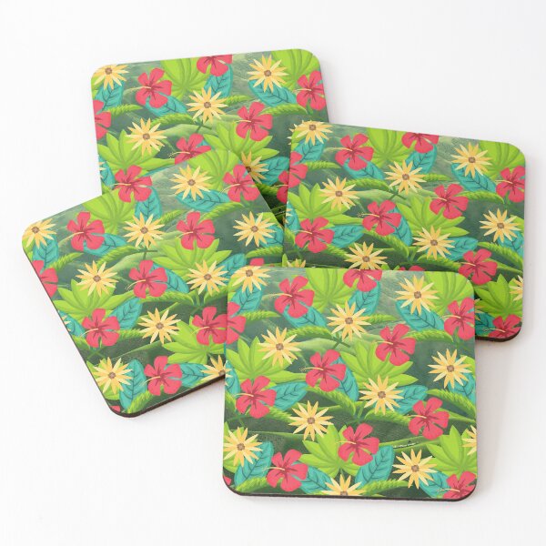 Item preview, Tropical Red Hibiscus Flowers, Green Leaves and Yellow Flowers designed and sold by silviaol.