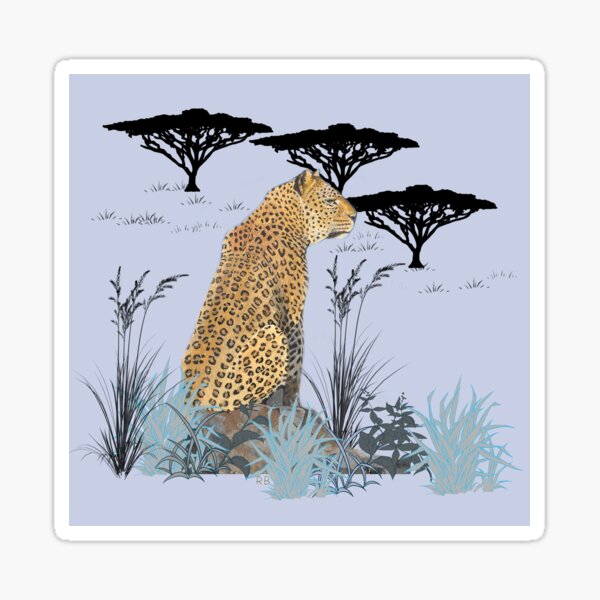 Savanah Leopard with Grey Background Sticker