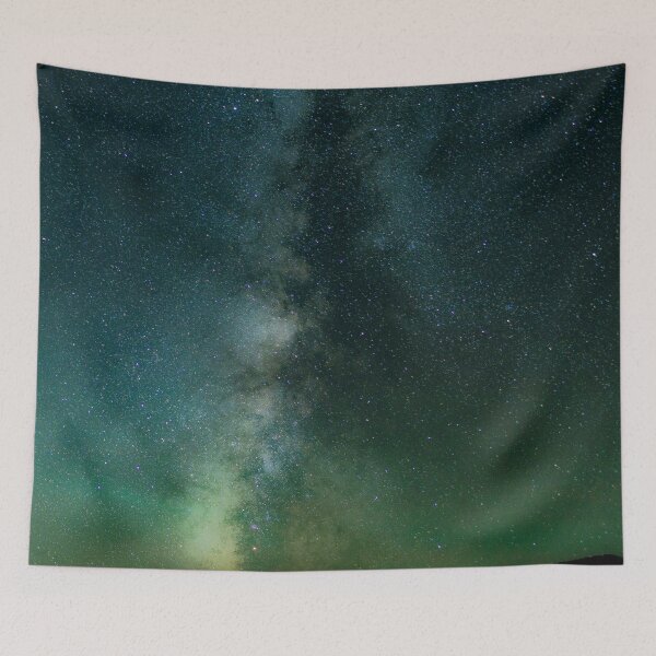 Item preview, Green aurora borealis starry with shiny stars dark aesthetic night space designed and sold by August-E.