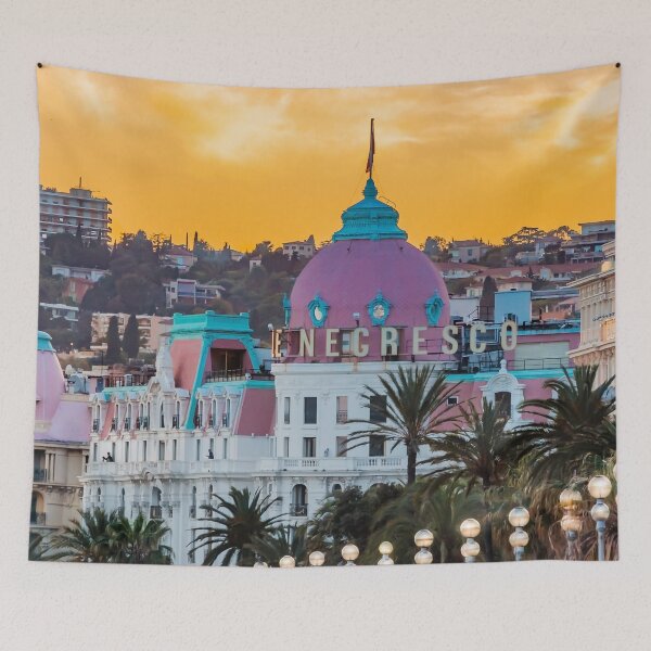 Item preview, Fiery sunset at the famous luxury hotel Le Negresco on the Promenade des Anglais in Nice, Baie des Anges, a symbol of the Cote d'Azur or the French Riviera. designed and sold by SvetlanaSF.