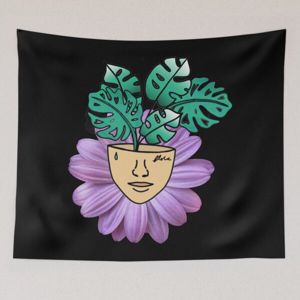 Item preview, Monstera Plant Leaf with a Realism Purple Daisy for Surrealism Vibes designed and sold by 10pmCreations.
