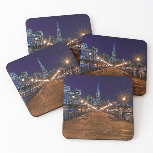 Item preview, Downtown San Francisco, Embarcadero Building and the Transamerica Pyramid, decorated for Christmas from famous romantic wooden Pier 7 at sunset. designed and sold by SvetlanaSF.
