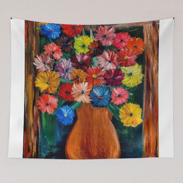 Item preview, Some abstract mixed flowers in a metallic vase  designed and sold by kkartwork.