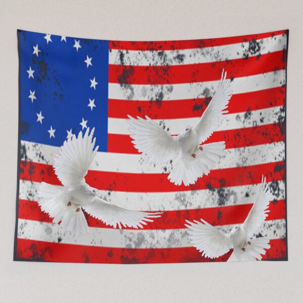 Item preview, ANTIQUE GRUNGY AMERICAN BATTLE FLAG WHITE  DOVES ART designed and sold by sharlesart.