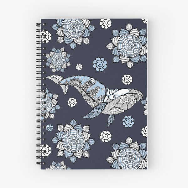 Item preview, Big blue whale with wavy ornaments and hand drawn shapes designed and sold by dasha-d.