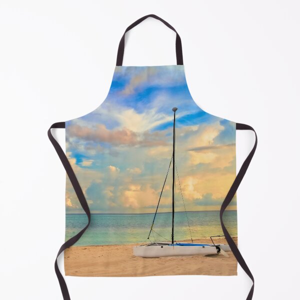 Item preview, Catamaran on a tropical beach by the turquoise waters of the Caribbean sea, Freeport, Bahamas, and stunning clouds in the background at sunset. designed and sold by SvetlanaSF.
