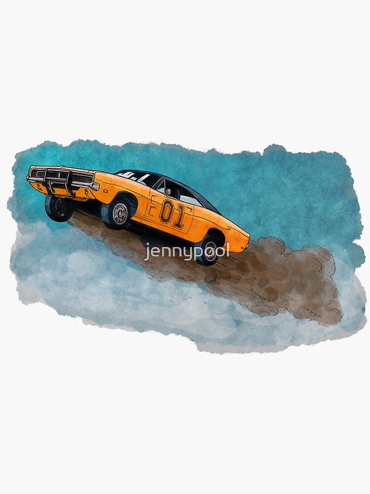 The Dukes Of Hazzard General Lee Watercolor Sticker By Jennypool Redbubble 7660