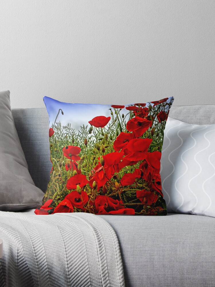 Thumbnail 1 of 4, Pillow, Field Poppies designed and sold by Coigach.