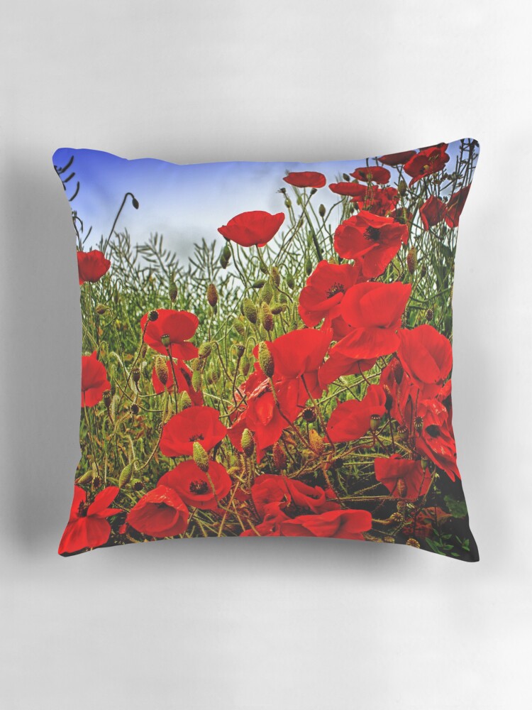 Thumbnail 3 of 4, Pillow, Field Poppies designed and sold by Coigach.