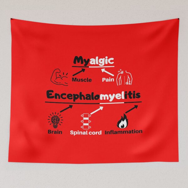 Item preview, Myalgic Encephalomyelitis Awareness definition cartoon on red (without abbreviations) designed and sold by Chantelle  Spies.