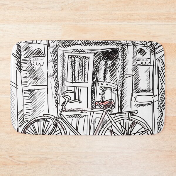 Item preview, sketch of an Old rusty bicycle at the doorway of a weathered house  designed and sold by KARTICK DUTTA.