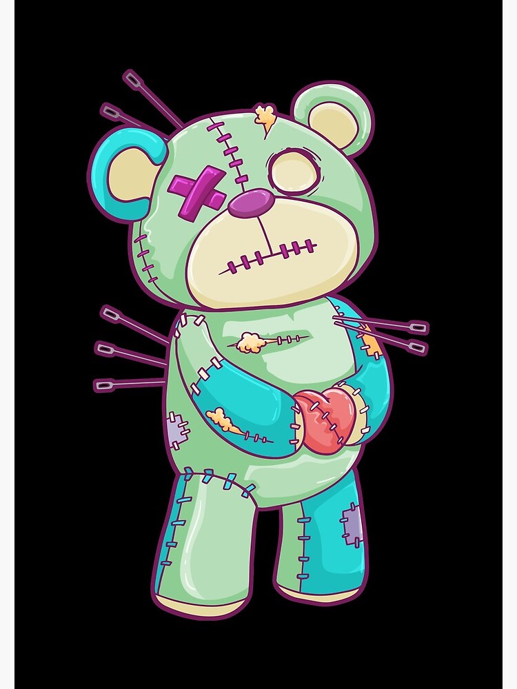 Goth Pastel Teddy Bear Gothic Kawaii Voodoo Plush Toy Sticker for