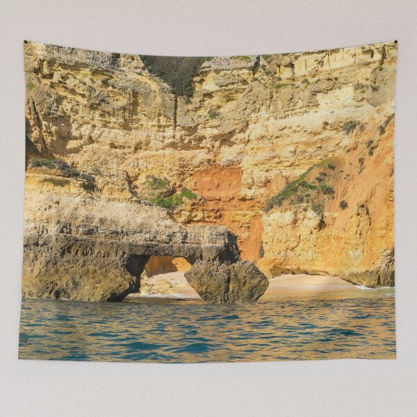 Item preview, Algarve Gold Coast Sail - Bold Colored Seacliffs with a Natural Arch in Lagos Portugal designed and sold by Georgia Mizuleva.
