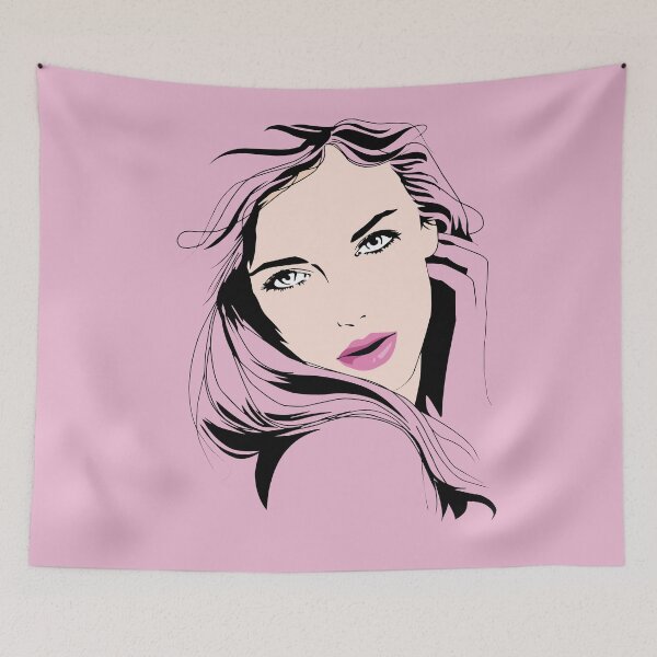 Item preview, Beautiful woman portrait attractive female with long hair over pink background designed and sold by mashmosh.