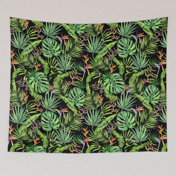 Item preview, Tropical leaves and flowers watercolor pattern designed and sold by AnjeseAnna.