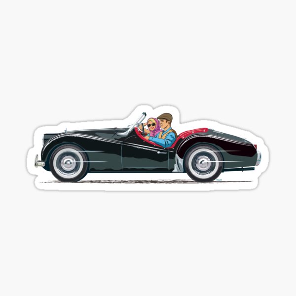 Triumph TR3 resplendent in gleaming Black paintwork and white wall tires Sticker