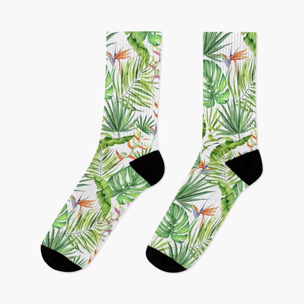 Item preview, Tropical leaves and flowers watercolor pattern on white designed and sold by AnjeseAnna.