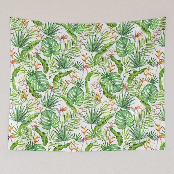 Item preview, Tropical leaves and flowers watercolor pattern on white designed and sold by AnjeseAnna.