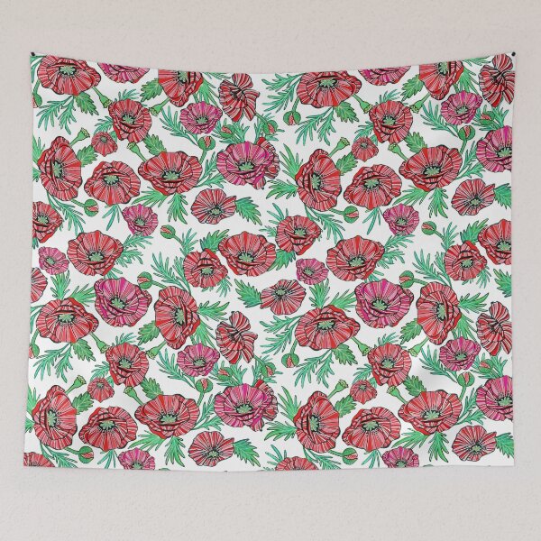 Item preview, Red and pink Poppy floral, red flowers designed and sold by MagentaRose.