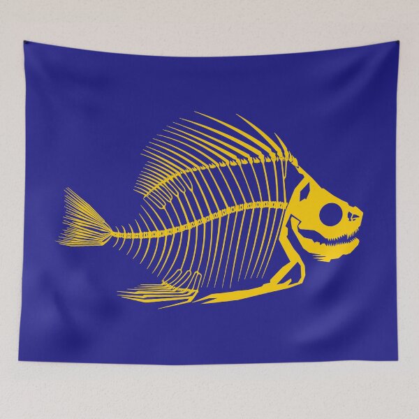 Item preview, Skeleton Fish B Yellow on Blue designed and sold by PK-inK.
