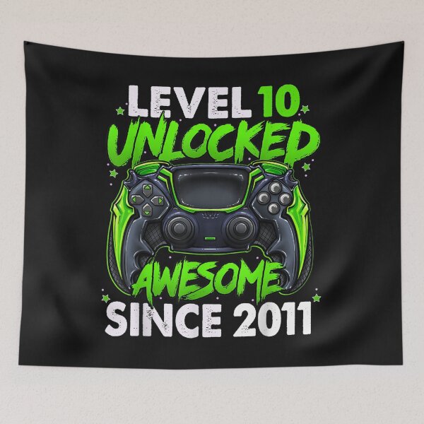 Item preview, Level 10 Unlocked Awesome Since 2011 10th Birthday Gaming T-Shirt designed and sold by Lukifo-Mana.