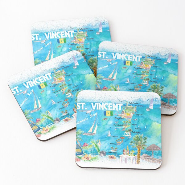 Item preview, St Vincent Grenadines Antilles Illustrated Travel Map with Roads and Highlights designed and sold by artshop77.