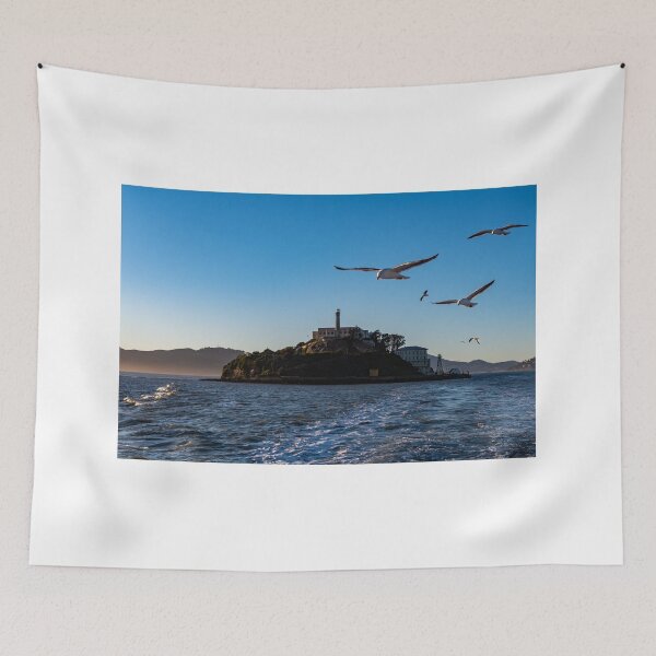 Item preview, Alcatraz Island Prison during sunset with Albatros brids designed and sold by Artsy Boulevard.