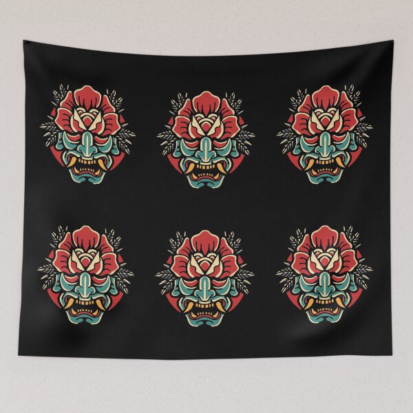 Item preview, Japanese Oni Rose Old School Tattoo Style Design designed and sold by Parkerzz.