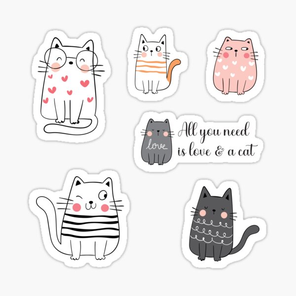 Cute Cartoon Cats Sticker Pack With Quote Sticker For Sale By