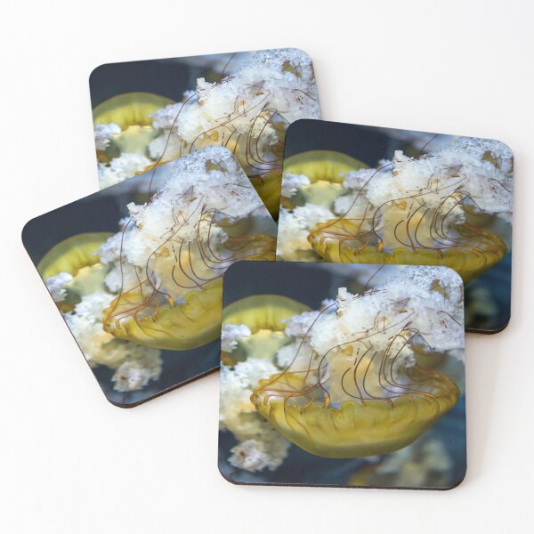 Item preview, Jellyfish sea nettle is an animal that is found in ocean also called as Medusa Jellyfish. Glowing aquatic animal yellow color on black background designed and sold by Artsy Boulevard.