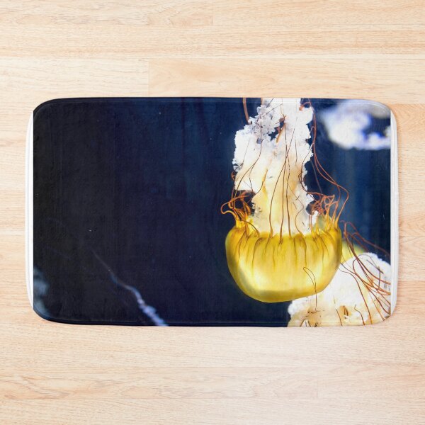 Item preview, Jellyfish sea nettle is an animal that is found in ocean also called as Medusa Jellyfish. Glowing aquatic animal yellow color on black background designed and sold by Artsy Boulevard.
