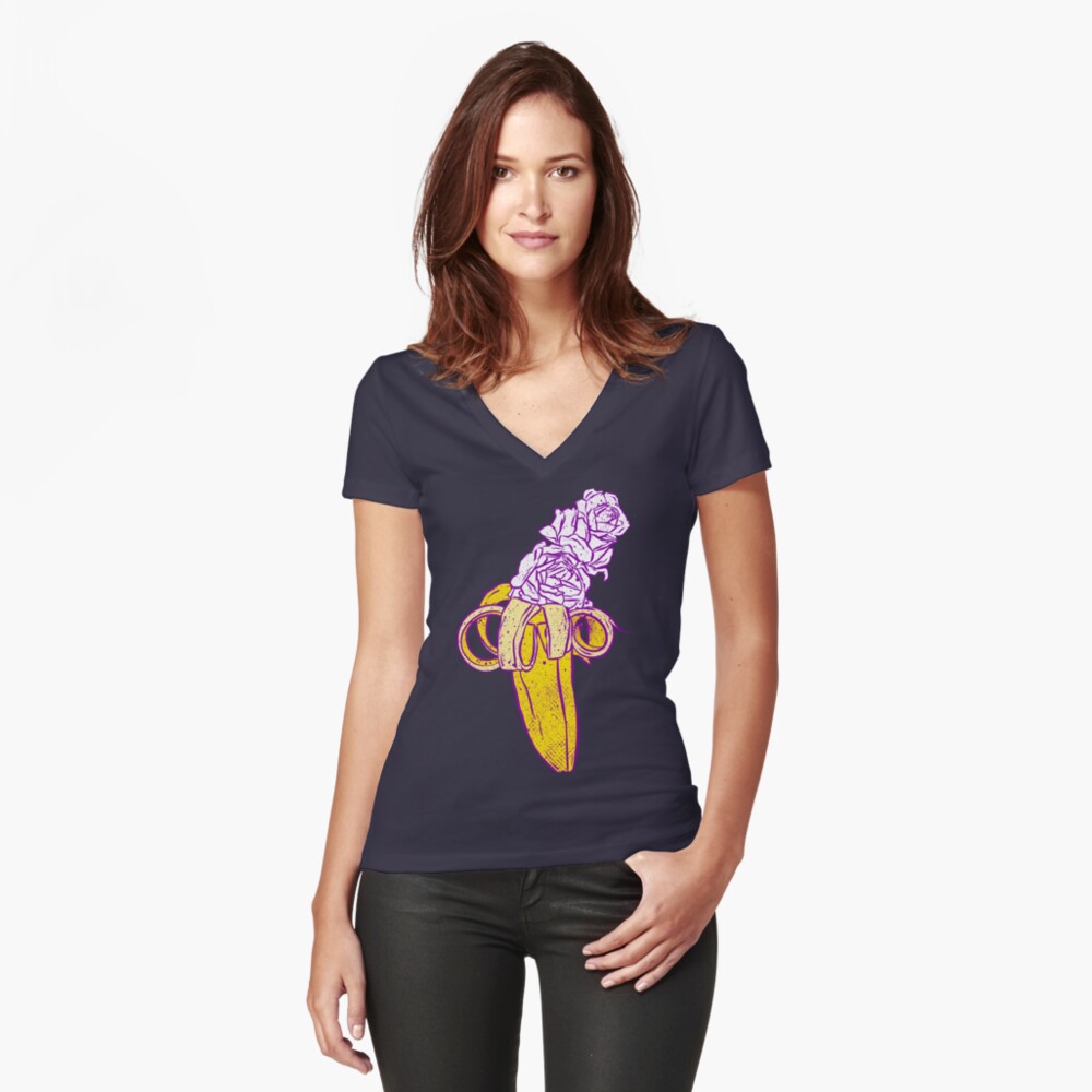 floral banana Fitted V-Neck T-Shirt