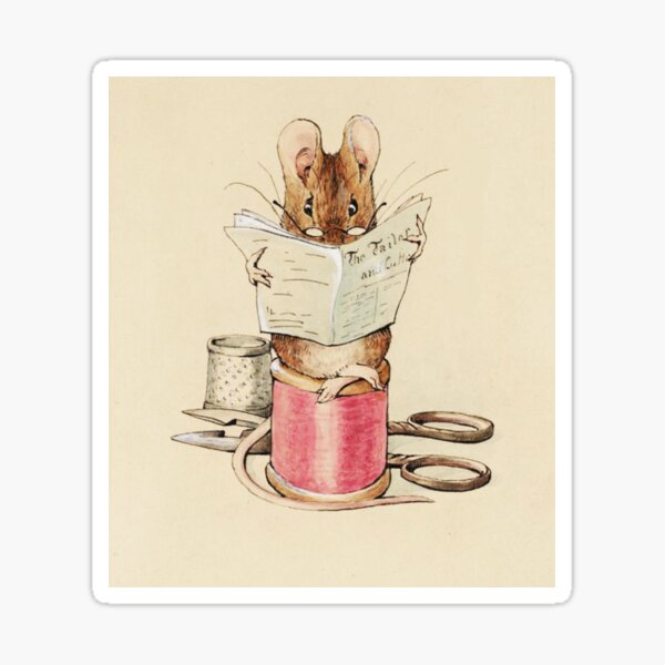 Item preview, Little mouse reading atop a spool - Beatrix Potter designed and sold by Vintage Designs +.