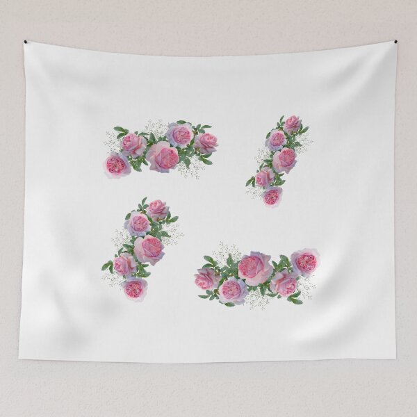 Item preview, Romantic full blossom pink white rose bouquet pattern design with green leaves designed and sold by LeBreab.
