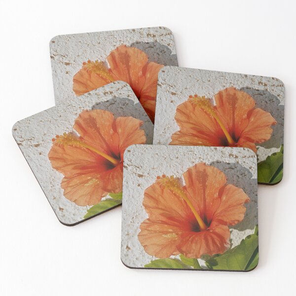 Item preview, Orange hibiscus flower against a white wall in the midday sun designed and sold by Ninaeva.