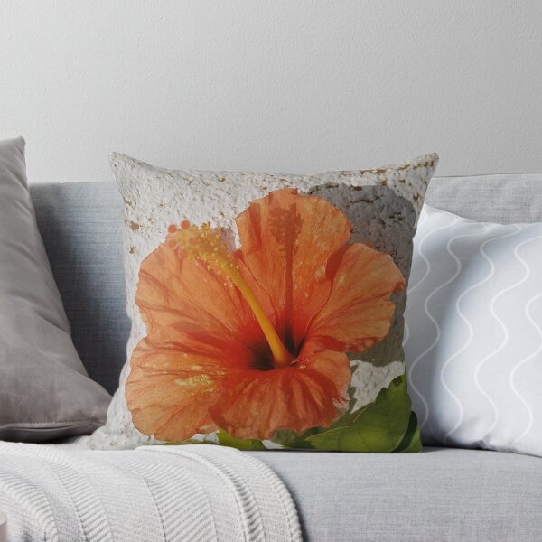 Item preview, Orange hibiscus flower against a white wall in the midday sun designed and sold by Ninaeva.