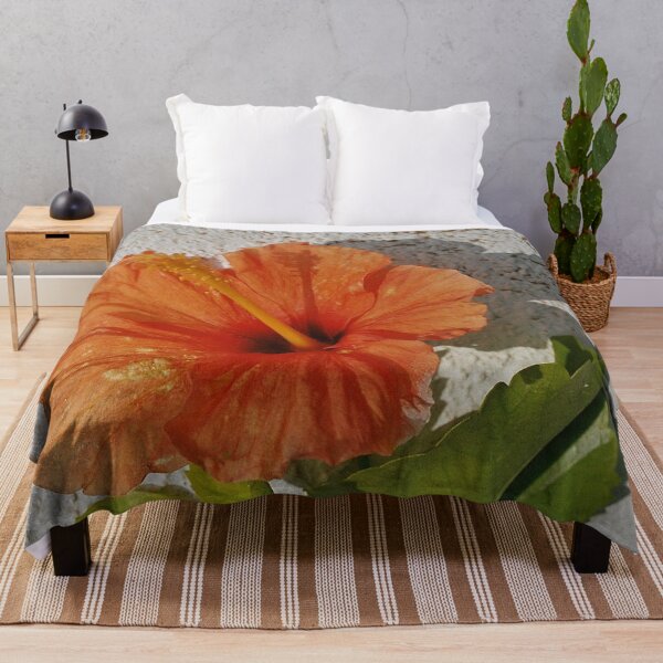 Item preview, Orange hibiscus flower against a white wall in the midday sun designed and sold by Ninaeva.